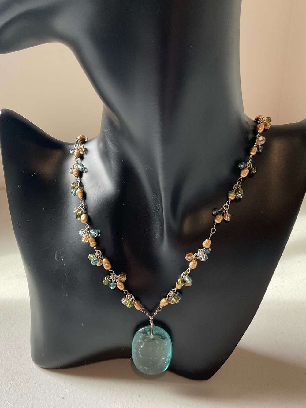 Vintage Monet Seashore Glass Beaded Y Necklace
